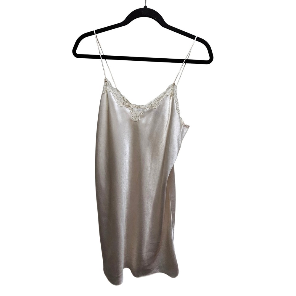 Erika Taylor Champagne‎ Satin Lace Trim Chemise Nightgown Vintage Style Medium